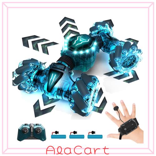 Tecnock ラジコンカー ジェスチャーラジコン 子供向け スタントカー 両面走行 360°回転 4WD オフロード LEDライト 四輪駆動 USB充電 リ