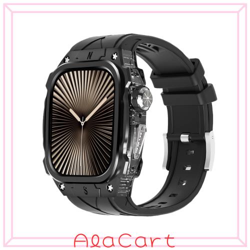 Apple Watch Series 10 46mmバンド用高級メタルケースバー付き 高耐久 頑丈なケース シリコンストラップiwatch Series 10 46mmベルト男性