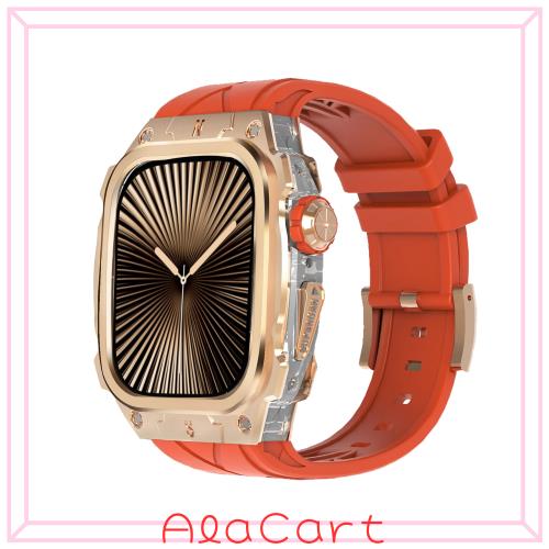 Apple Watch Series 10 46mmバンド用高級メタルケースバー付き 高耐久 頑丈なケース シリコンストラップiwatch Series 10 46mmベルト男性