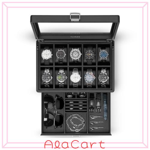 Vlando 腕時計ケース PU製 12本用 2段式 ウオッチボックス 男性 収納ボックス アクセサリーケース アクセサリー 収納 ディスプレイケース