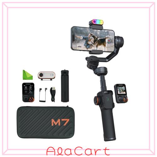 hohem M7 AIトラッキングスマートフォンジンバル3軸電話スタビライザー、1.4インチフルカラータッチスクリーン、マグネット、フィルライ