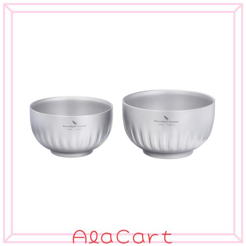 Boundless Voyage チタンお茶碗 中空二重構造 チタン製ボウル 350ml/500ml セットダブルボウル 子供用 大人用 ラーメン鉢 ご飯お椀 スー