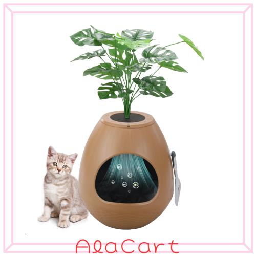 猫トイレ本体 隠れ猫砂箱 50サイズ 猫用オゾン発生器消臭機除菌 人工植物付き 5リッターボックスライナー付き 猫用リッターマット 人工植