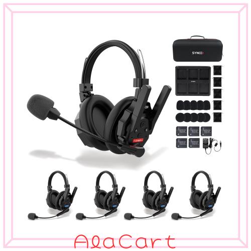 SYNCO XTALK XMAX5 ワイヤレスインカムヘッドセットシステム, 5人用 両耳通信全二重無線インカム 着信音楽対応可能 ノイズキャンセリング