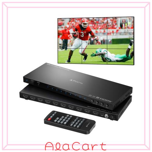 ビデオウォールコントローラー 3x3 4K、PORTTA HDMIビデオウォールプロセッサ、19種類のスプライシングモード、RS232、180°回転、オーデ