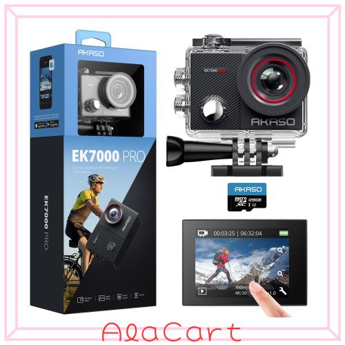 AKASO EK7000 Pro アクションカメラ 4K 2000万画素 128GB SDカード付属 タッチパネル式 Type-C外部マイク対応 手ブレ補正 WIFI搭載 広角