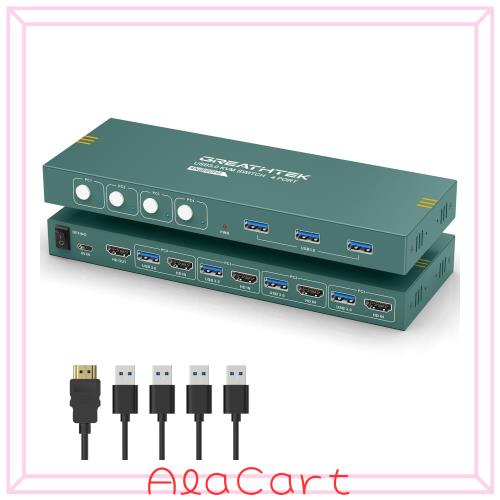 USB3.0 KVMスイッチ HDMI 4入力1出力, 4台のPCコンピュータが1台のモニタを共有, 3つUSB3.0ハブ備えた KVM HDMI 4 IN 1 OUT, 4K@60Hz対応