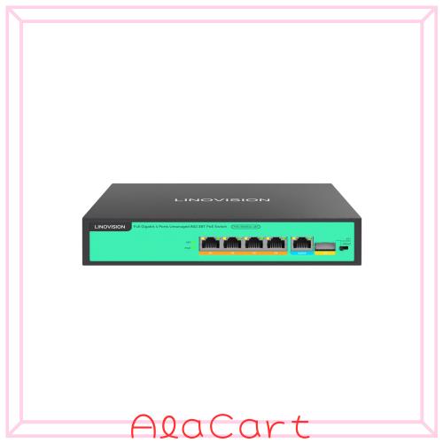 LINOVISION 4ポートフルギガビットPoE++スイッチ、内蔵96W電源、BT 90Wサポート、PTZカメラ、ワイヤレスAP、PoEライト対応、金属ケース、