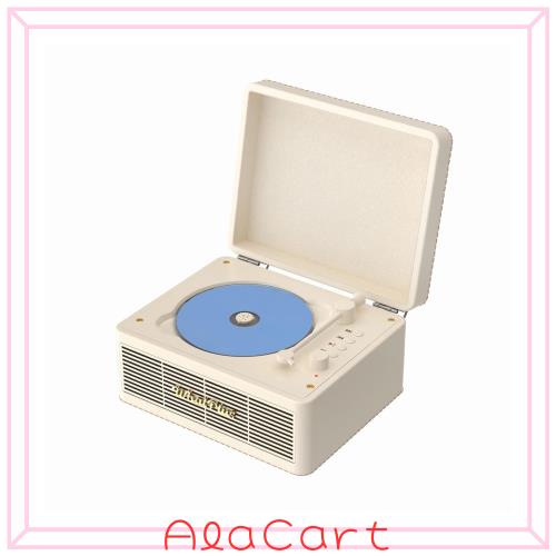 WhatPlus CDプレーヤー Bluetooth対応 スピーカー内蔵 2000mAhバッテリー搭載 デスクトップ用 イヤホン/AUX-IN/TFカード対応 ホワイト