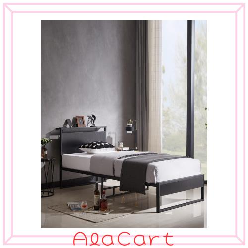 ベッドフレーム シングル 2口コンセント 1USB 収納棚付き 97x203x30cm( ブラック, 97x203x30cm) Beemyiベッドフレーム シングル ベッド パイプベッド 2口コンセント