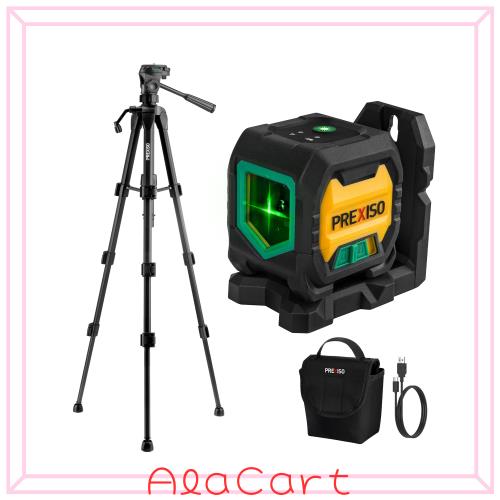 PREXISO レーザー墨出し器 レーザーレベル グリーンレーザー クロスラインレーザー 2ライン ミニ型 自動補正モード 手動傾斜モード 3段階