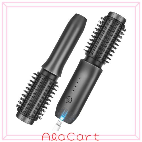 コードレス カーリングアイロン ブラシ、2024 新ポータブル トラベル カーリングアイロン ミニブラシ 女性用、7000mAh USB 充電式 (ブラ