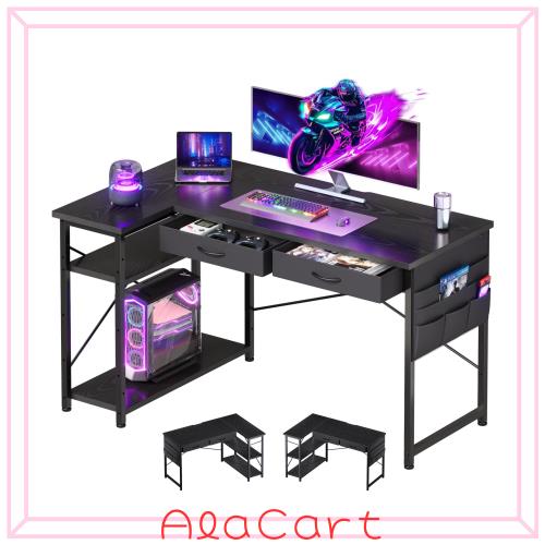 Maihail ゲーミングデスク l字デスク机pcデスク ラック付き パソコンデスク 幅120cm×奥行50cm つくえ 勉強机学習机 左右入替可 布製引き