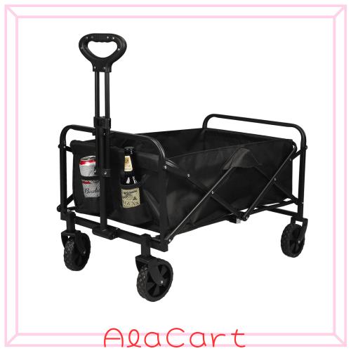 キャリーワゴン アウトドアワゴン キャリーカート カート 120L大容量 耐荷重120kg 4輪 キャンプ 折り畳み 軽量 ワイドタイヤ スチールフレーム 可動ハンドル : キャリーワゴン キャリーカート Azaeahom 折りたたみ 大