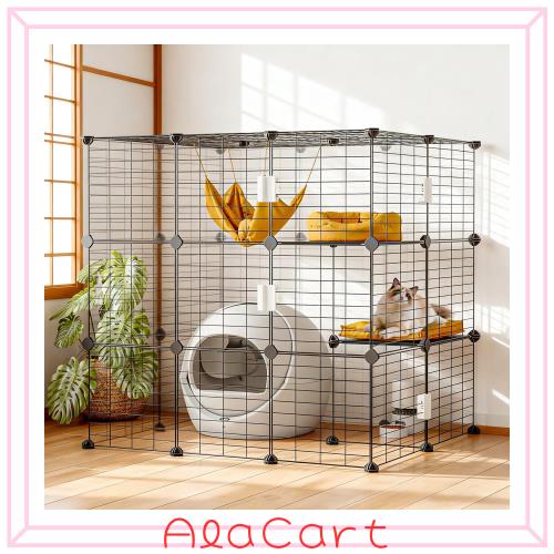 Topzoo キャットケージ 2段 幅90×奥行き80×高さ90cm スライド式ロック ブラック