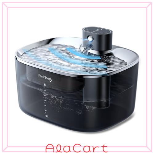 FEELNEEDY 猫給水器 ポンプ不要 ワイヤレス お手入れ時間50%削減 大容量4L 充電式4000mAhバッテリー ステンレス給水トレイ 5段階濾過 自