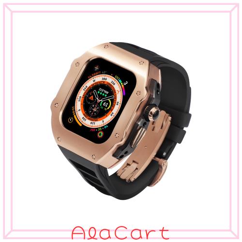 Apple Watch 49mm フルオロエラストマーバンド用 316Lステンレススチールケース、iWatch Ultra 2 49mm用高級メタルカバー、高耐久耐衝撃