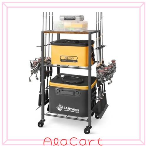 ロッドスタンド 釣り竿立て 大容量の釣り竿立て 釣り竿用の専用ラック 8本の釣り竿が収納できる釣り竿立て キャスター付き 組立式 屋外・