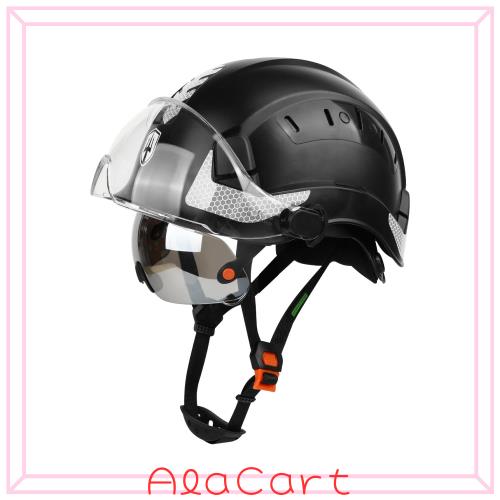 GREEN DEVIL 作業用安全ヘルメット 白/黒/緑 二重ゴーグル付き（電気メッキ銀ゴーグル＋クリアゴーグル） 軽量 高通気性 ABS 製 耐衝撃性