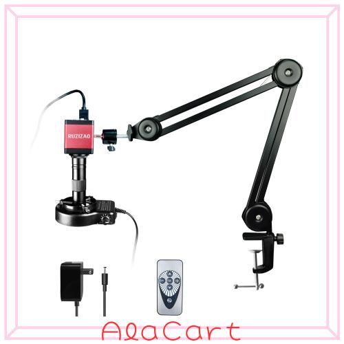 RUZIZAO デジタル顕微鏡 13MP 4K 1080P HDMI産業用ビデオ顕微鏡カメラ 150倍ズーム Cマウントレンズ 折りたたみスタンド LEDリングライト