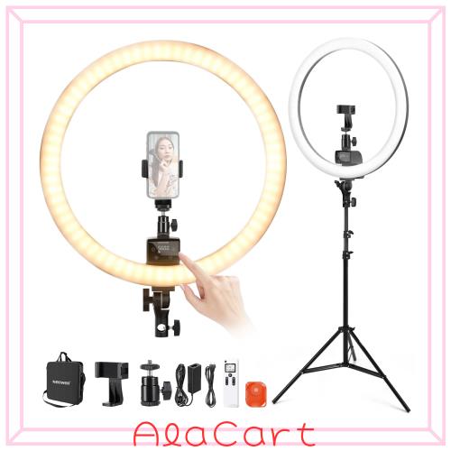 NEEWER 18インチ LEDリングライト 女優ライト タッチパネル 2.4G制御 三脚スタンド付属 高出力 42W 3200K-5600K 調光可能 高演色 CRI95+