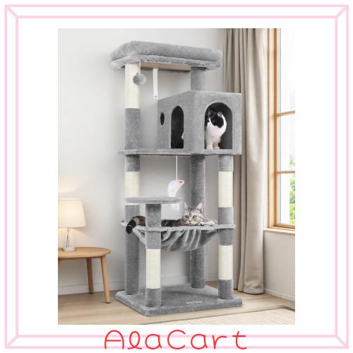 Globlazer 猫タワー ねこタワー 中型 据え置き キャットタワー ハンモック付き 猫用品 天然サイザル麻の爪とぎポール 猫ハウス 広い展望