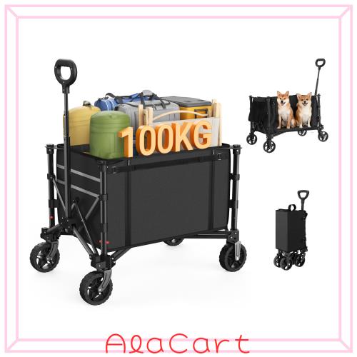 Raynesys キャリーワゴン アウトドアワゴン 耐荷重100kg 大容量120L キャンプカート ワンタッチ収束 折り畳み式 自立収納 静音 キャンプ/