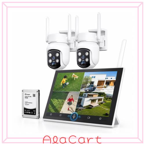 YESKAMOO 防犯カメラ ワイヤレス 屋外 10インチモニター付き 500万画素 2台セット WiFi6 IP66
