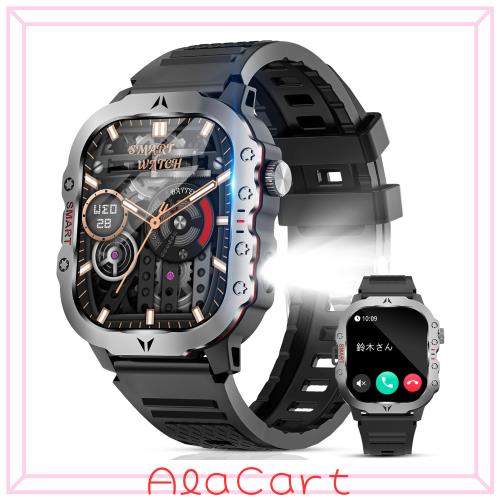 スマートウォッチ【2025最新進化 軍用規格 】 Bluetooth5.3通話機能 懐中電灯付き 2.01インチ超大画面 LINE/メッセージ通知 100＋運動モ