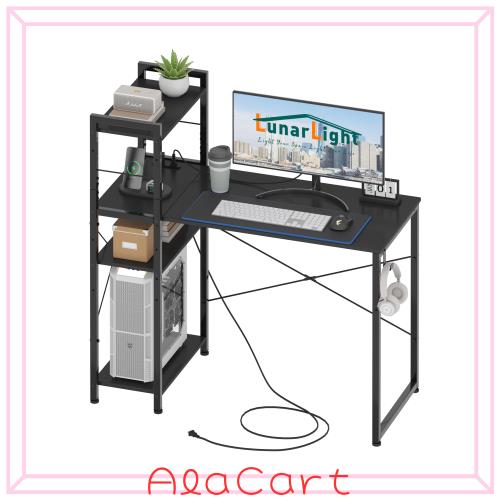 LunarLight PC デスク 幅110cm 4段ラック付き ブラック