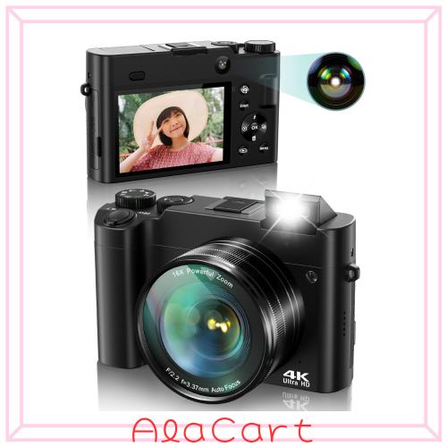 4K デジカメ デジタルカメラ 6400万画素 4K解像度 オートフォーカス マクロ撮影 16倍デジタルズーム 3インチ大画面