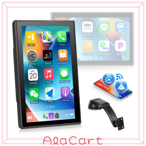 【ワイヤレスCarPlay/Android Auto対応】7インチ回転式車載ディスプレイ 360°回転タッチスクリーン 吸着式車載モニター 汎用車載ナビ 内