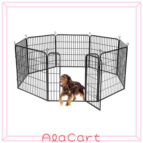 YumeTail ペットサークル 大型犬用 折りたたみ式 メタルフェンス, 室内外兼用, グレー (ブラック 高さ80cm-八枚)