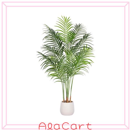 Keeplush【フェイク観葉植物アレカヤシ 120cm】室内用フェイクグリーン 大型，13枚葉付き＆天然コルク？皮 フェイクグリーン，白いおしゃ