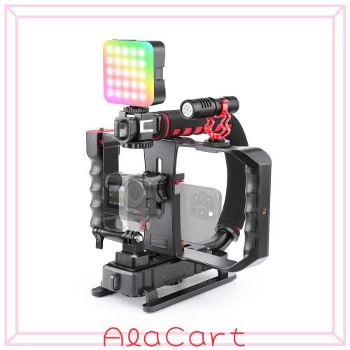 Zeadio カメラ・スマホスタビライザー、ポータブルハンドルグリップ ハンドヘルドビデオリグ（RGBビデオライト＆マイク付属）全カメラ・