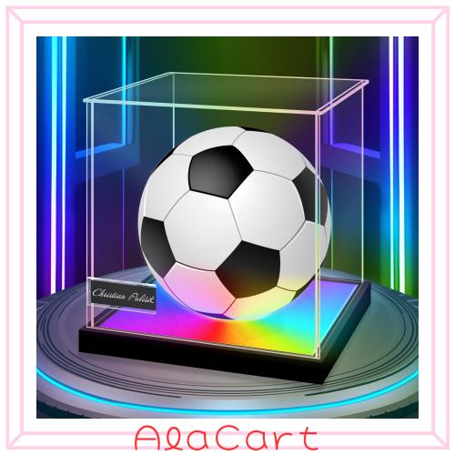 OTAKU サインボールケース サッカーボールディスプレイケース アクリルフィギュアケース 七色流れる光LED照明 名刺スロット付き UVカット