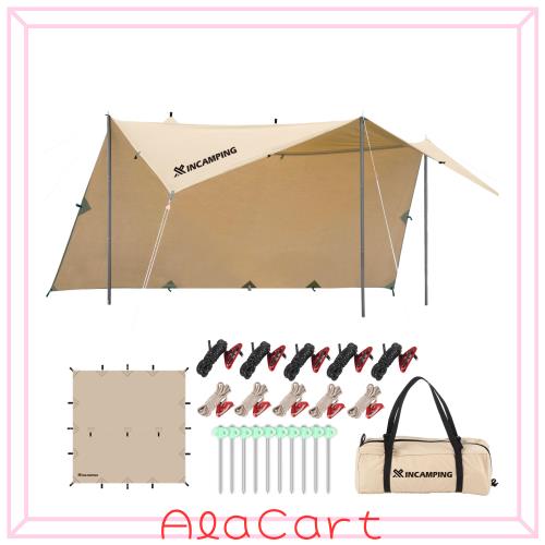 Xincamping スクエアタープ 4m×4m TC素材 耐水圧500mm カーキ