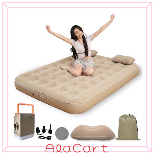 TripHug エアーベッド 電動 フロッキーエアマットレス 内蔵電動ポンプ付き キャンプ用マット 電動エアベッド 簡易 防水・通気性 快適・コ