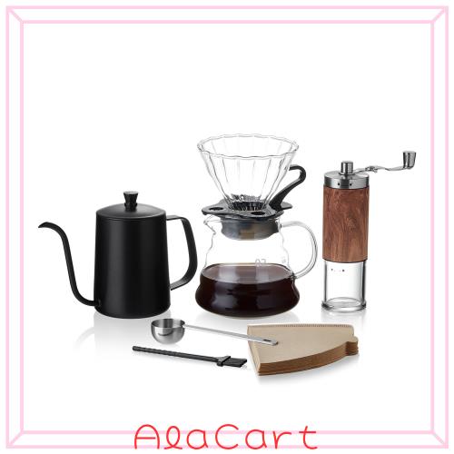 ポカロティー コーヒーセット 手挽きコーヒーミル 手動 計量スプーン コーヒーサーバー ドリッパー ドリップケトル v60 ペーパーフィルタ