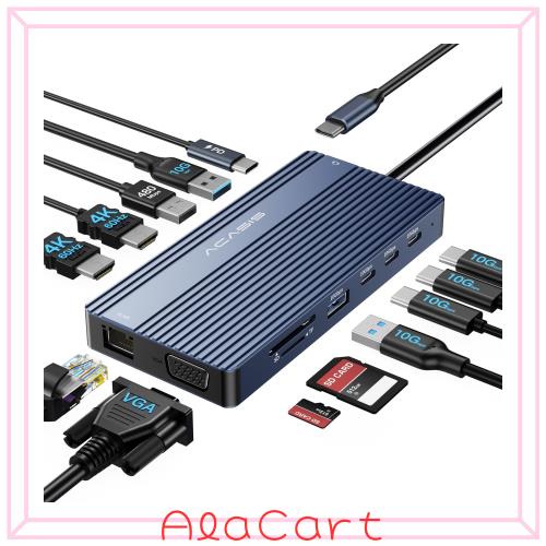 ACASIS ドッキングステーション 14IN1 USB Cハブ USB 3.1 3C+2A 10Gbpsデータ転送ポートhdmi 2つ 4K対応 3画面出力(2HDMI+VGA) 100WのPD