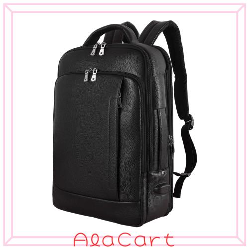 [TIDING] 拡張可 リュックサック 本革 ビジネスリュック メンズ バックパック 通勤 出張 TSA対応 ラウンドZIP USBボート付き 2ハンドル 1