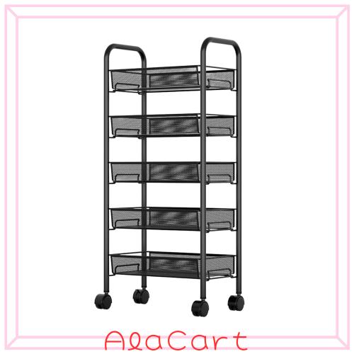 DUDUBON キッチンワゴン キャスター付き 5段 収納ラック 隙間収納 スチールラック 360°移動可 小物収納 キャスター付きワゴン メタルラ