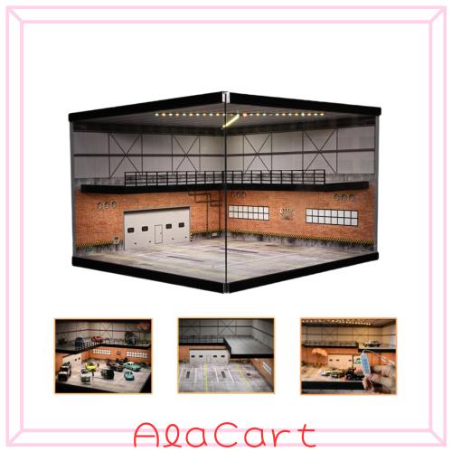 1/64 ジオラマ カーガレージ 30台収納可能 大型ダブルデッカー LED調光3色 簡単組み立て 防塵ドア付き トミカ ミニカー ケース ホットウ