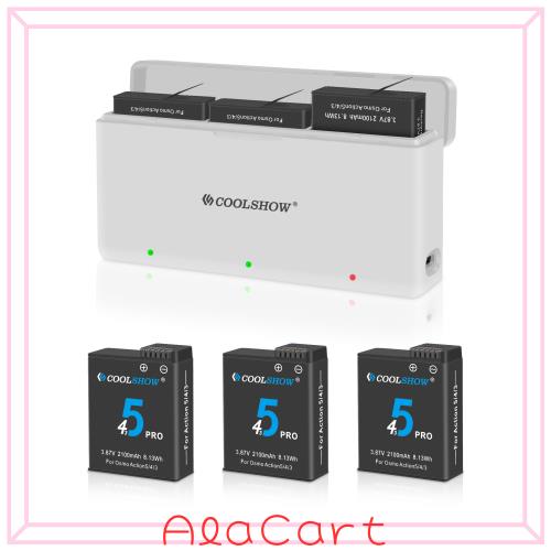 COOLSHOW DJI Osmo Action 5 Pro バッテリー オスモ・アクション 4/3 バッテリー 3個 2100mAhとOsmo Action 5 Pro/4/3 充電器 Type C充電