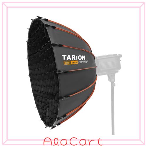 TARION 60cmパラボリックソフトボックス ワンタッチ着脱設計 折りたたみ式 ボーエンズマウントライト用 ハニカムグリッド+ディフューザー
