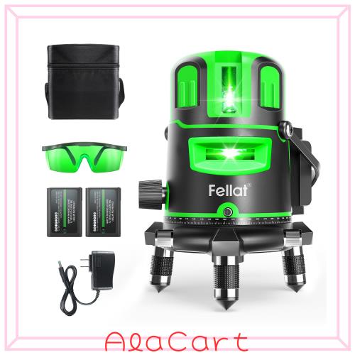 FELLAT レーザー墨出し器 5ライン グリーンレーザー 墨出しレーザー 高精度 自動水平補正 4方向大矩ライン照射 グリーンレーザー墨出し器