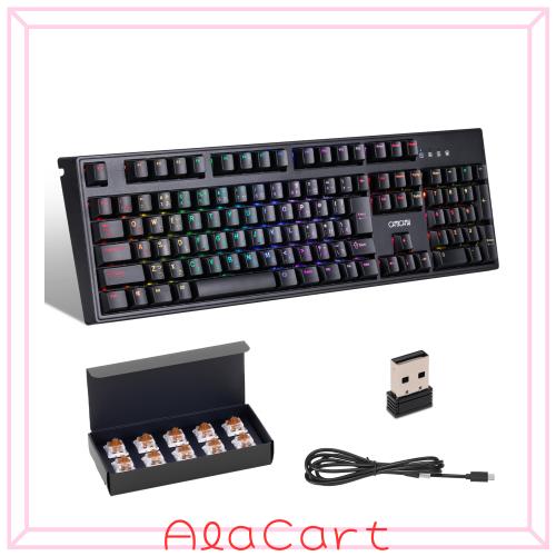 CHONCHOW ゲーミングメカニカルキーボード 無線 有線接続 茶軸 108キー 日本語配列 4000mAH 搭載 Bluetooth 5.0/2.4G/USB-C RGB LEDバッ