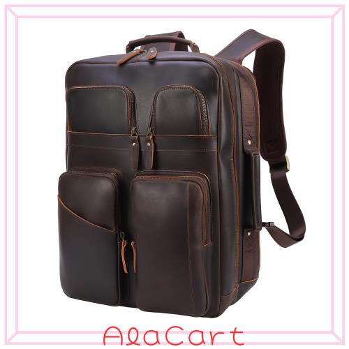 [TIDING] ポケット多い 厚手牛革 リュック メンズ ビジネスリュック バックパック ディパック 2ハンドル キャリーオン YKK 15.6PC 1泊対