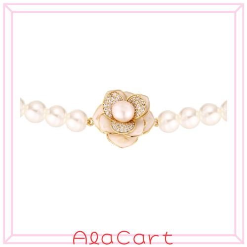 Tessalyn パールブレスレット レディース 淡水真珠 椿フラワー 3mm シルバー