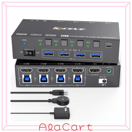 KVM スイッチ 4 台のコンピューター 8K@60Hz 4K@120Hz、シミュレーション EDID、4 台のコンピューター用 USB3.0 KVM スイッチ、1 台のモ